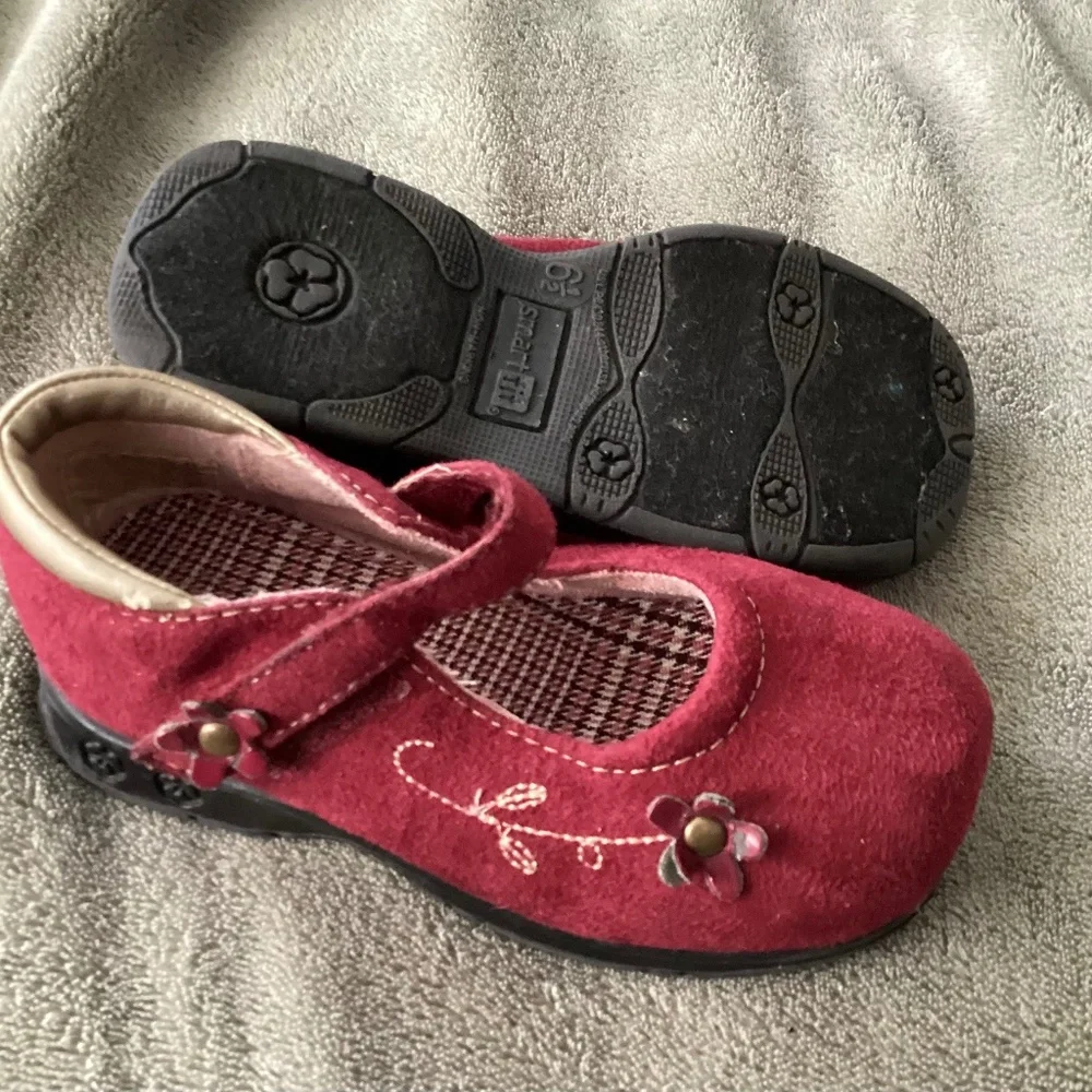 Baby Girl Maroon Red Dress Shoes Size 6.5 READ Flowers burgundy